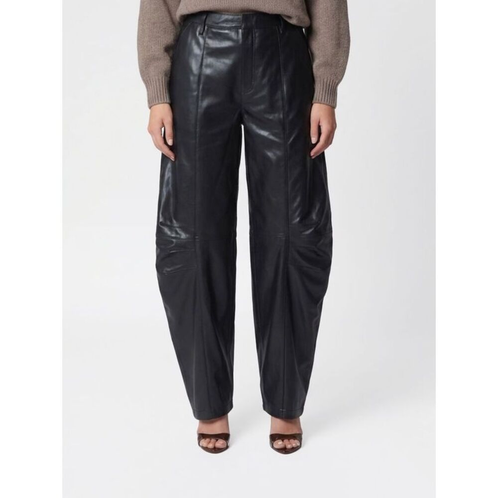 High-Waisted Baggy Wide-Leg Trousers Rotate In Smooth Lambskin Leather
